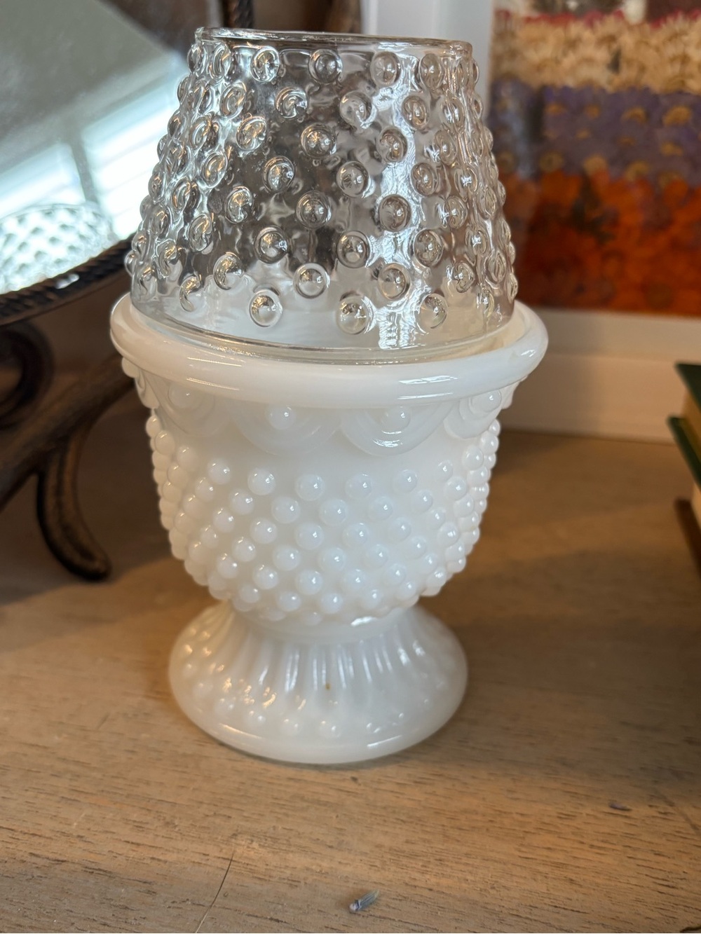 Avon White Hobnail Pedestal Fairy Lamp with Clear Hobnail Shade - Picture 11 of 13